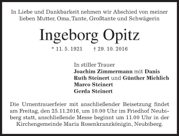 Traueranzeige von Ingeborg Opitz von merkurtz