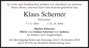 Traueranzeige von Klaus Scherner von merkurtz