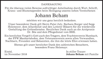 Traueranzeige von Johann Beham von merkurtz
