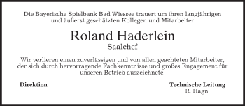 Traueranzeige von Roland Haderlein von merkurtz