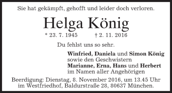 Traueranzeige von Helga König von merkurtz