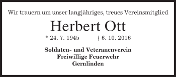Traueranzeige von Herbert Ott von merkurtz