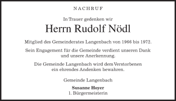 Traueranzeige von Rudolf Nödl von merkurtz