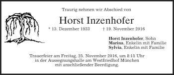 Traueranzeige von Horst Inzenhofer von merkurtz