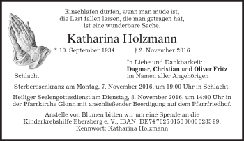 Traueranzeige von Katharina Holzmann von merkurtz