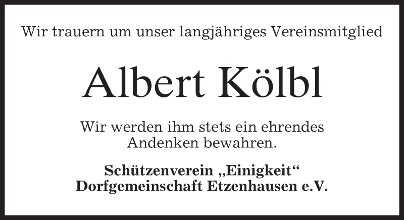  Traueranzeige für Albert Kölbl vom 16.11.2016 aus merkurtz