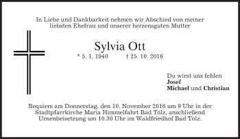 Traueranzeige von Sylvia Ott von merkurtz