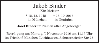Traueranzeige von Jakob Binder von merkurtz