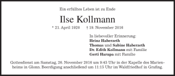 Traueranzeige von Ilse Kollmann von merkurtz