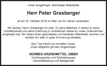 Traueranzeige von Peter Grasberger von merkurtz