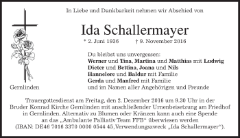 Traueranzeige von Ida Schallermayer von merkurtz