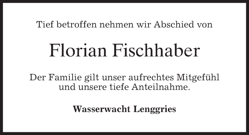  Traueranzeige für Florian Fischhaber vom 19.11.2016 aus merkurtz