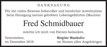 Traueranzeige von Fred Schmidbauer von merkurtz