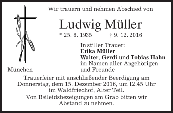 Traueranzeige von Ludwig Müller von merkurtz