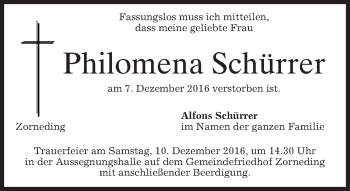 Traueranzeige von Philomena Schürrer von merkurtz