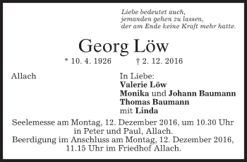 Traueranzeige von Georg Löw von merkurtz