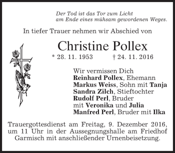 Traueranzeige von Christine Pollex von merkurtz
