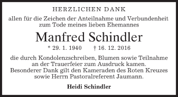 Traueranzeige von Manfred Schindler von merkurtz