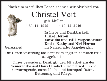Traueranzeige von Christel Veit von merkurtz
