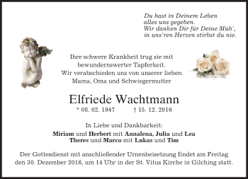 Traueranzeige von Elfriede Wachtmann von merkurtz