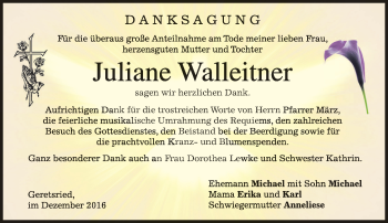 Traueranzeige von Juliane Walleitner von merkurtz