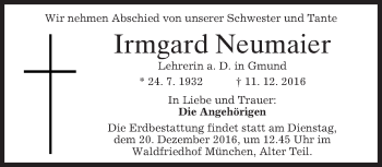 Traueranzeige von Irmgard Neumaier von merkurtz