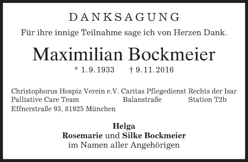  Traueranzeige für Maximilian Bockmeier vom 17.12.2016 aus merkurtz