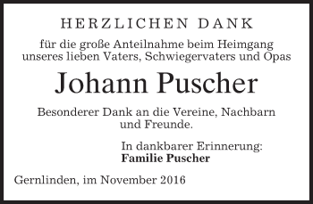 Traueranzeige von Johann Puscher von merkurtz