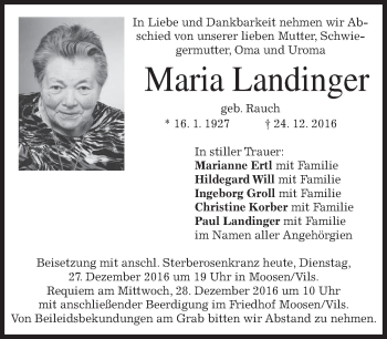 Traueranzeige von Maria Landinger von merkurtz