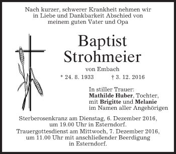 Traueranzeige von Baptist Strohmeier von merkurtz