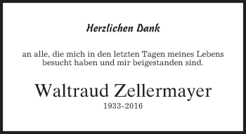 Traueranzeige von Waltraud Zellermayer von merkurtz