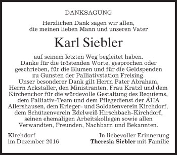 Traueranzeige von Karl Siebler von merkurtz