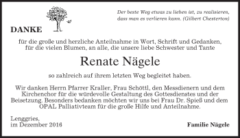 Traueranzeige von Renate Nägele von merkurtz