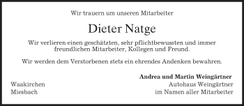 Traueranzeige von Dieter Natge von merkurtz