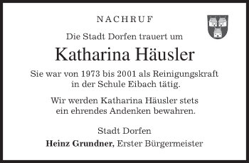Traueranzeige von Katharina Häusler von merkurtz