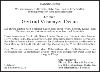 Traueranzeige von Gertrud Vilsmayer-Decius von merkurtz