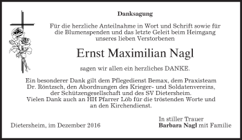 Traueranzeige von Ernst Maximilian Nagl von merkurtz