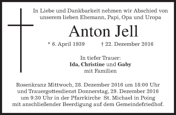 Traueranzeige von Anton Jell von merkurtz