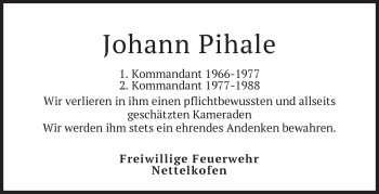 Traueranzeige von Johann Pihale von merkurtz