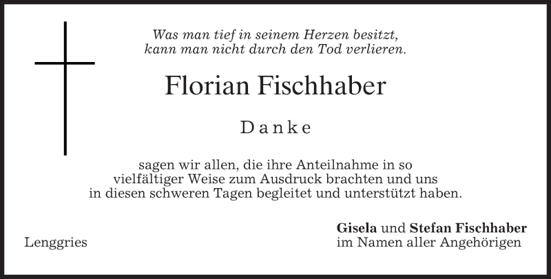  Traueranzeige für Florian Fischhaber vom 03.12.2016 aus merkurtz