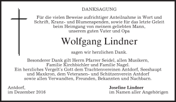 Traueranzeige von Wolfgang Lindner von merkurtz