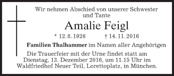 Traueranzeige von Amalie Feigl von merkurtz