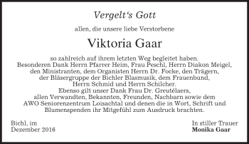 Traueranzeige von Viktoria Gaar von merkurtz
