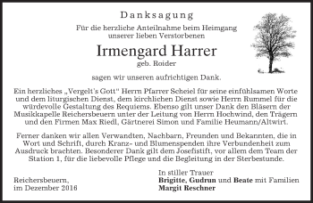 Traueranzeige von Irmengard Harrer von merkurtz