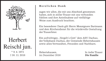 Traueranzeige von Herbert Reischl von merkurtz