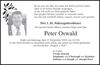 Traueranzeige von Peter Oswald von merkurtz