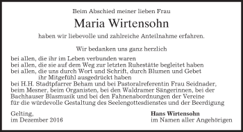 Traueranzeige von Maria Wirtensohn von merkurtz