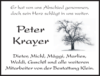 Traueranzeige von Peter Krayer von merkurtz