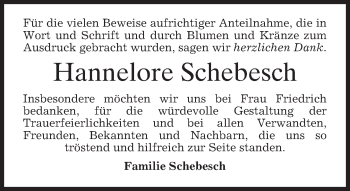 Traueranzeige von Hannelore Schebesch von merkurtz