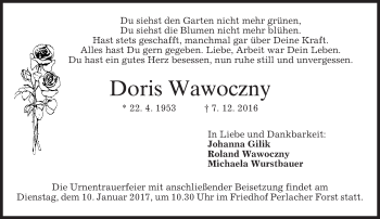 Traueranzeige von Doris Wawoczny von merkurtz